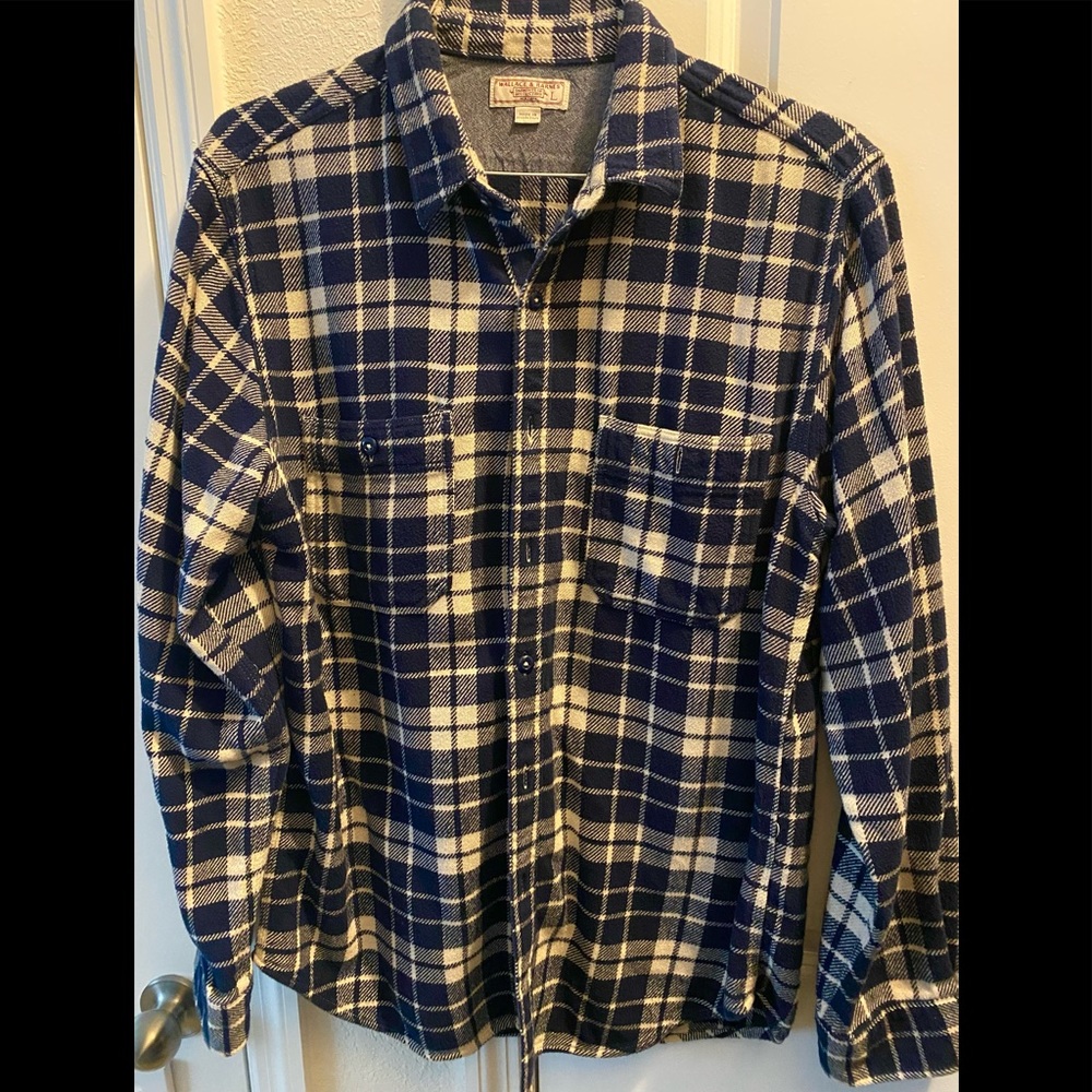 WALLACE & BARNES MEN’S PLAID SHIRT / LARGE / NAVY & GRAY